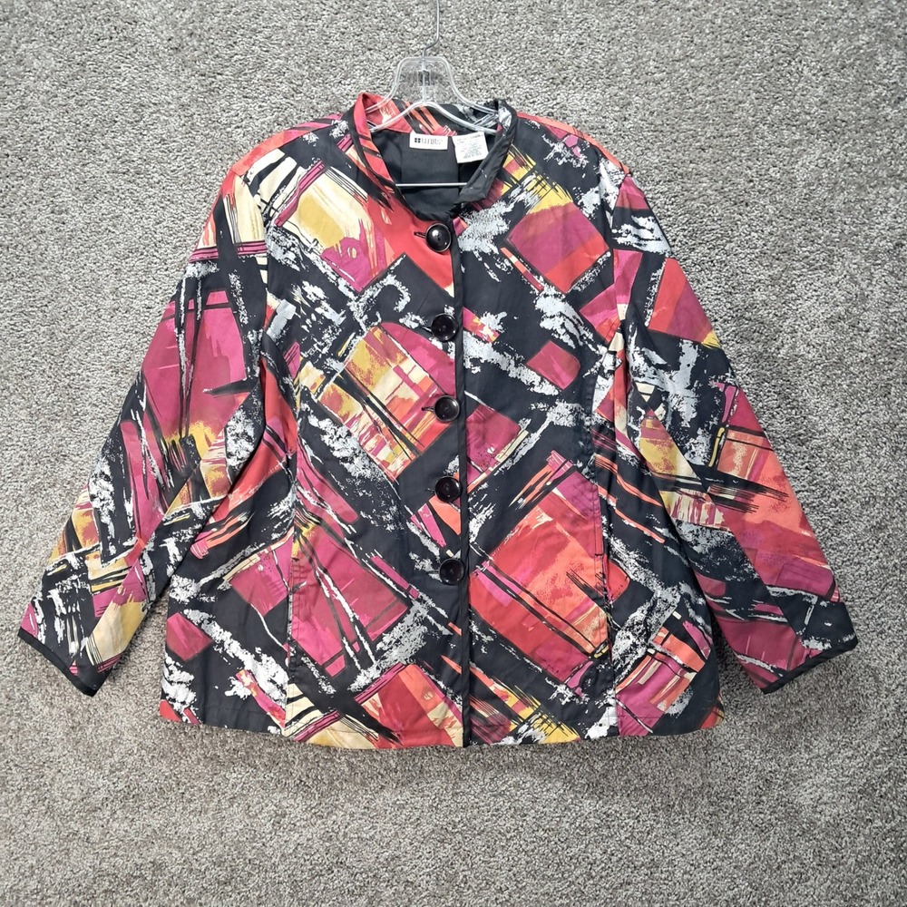Units Woman Abstract Print Button Front Jacket 1X Red Yellow Black 6980